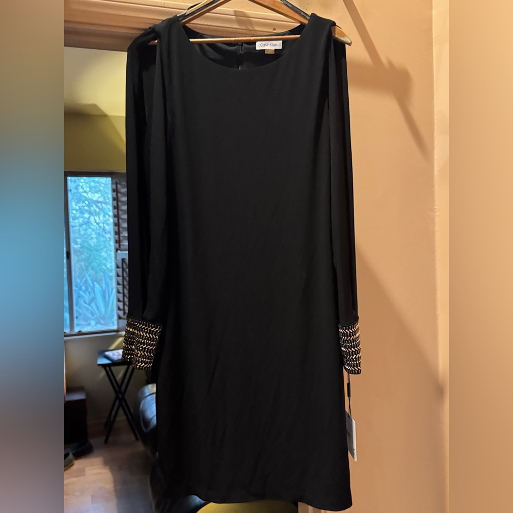 Calvin Klein Black Dress with Gold Accents